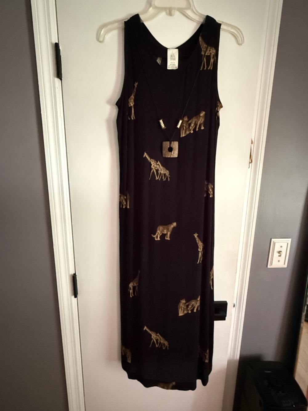 Black Maxi Dress with Gold Animal Print